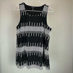 Alfani Black and White Sleeveless Embroidered Tank Top